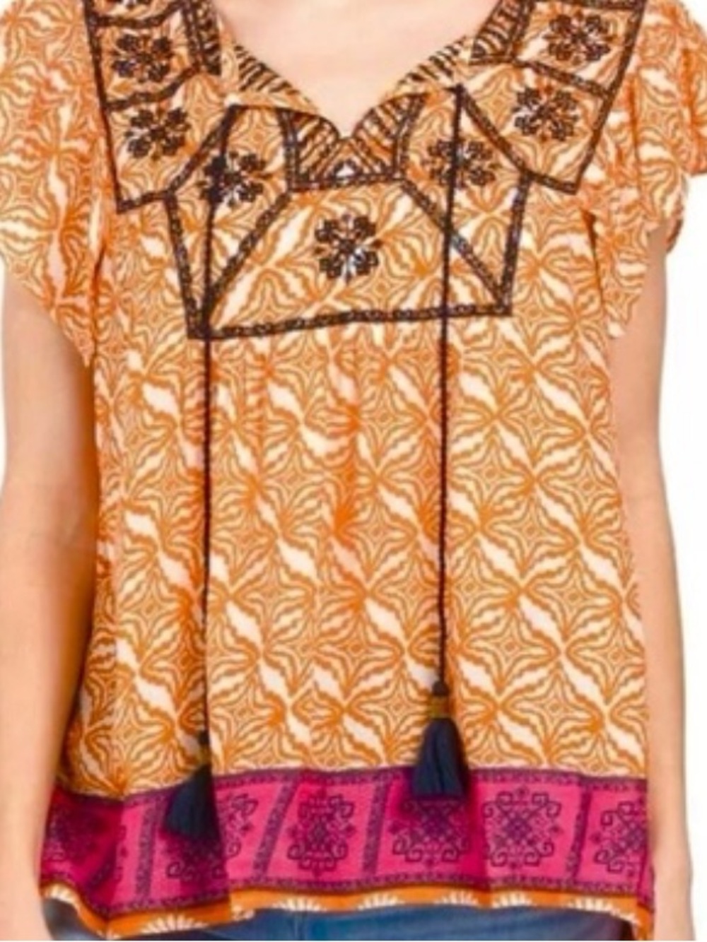 Rachel Zoe Boho Tassel Tie Tunic Top Women’s Size L